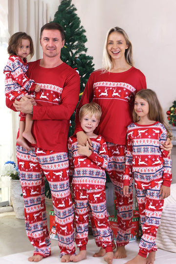Red Winter Reindeer Printed Christmas Family Matching Pajamas